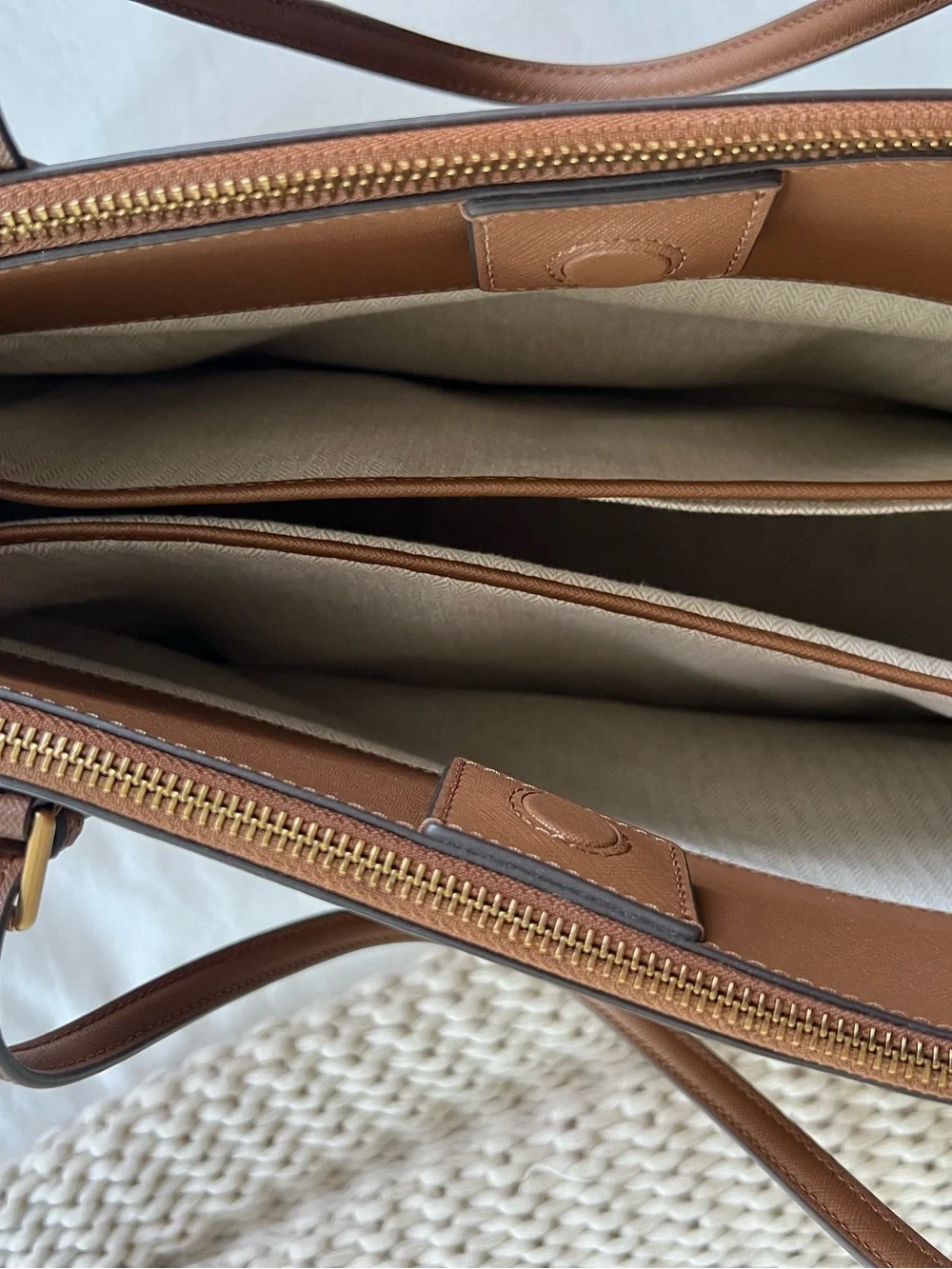 Tory Burch Cognac Saffiano Leather Tote with Gold Logo